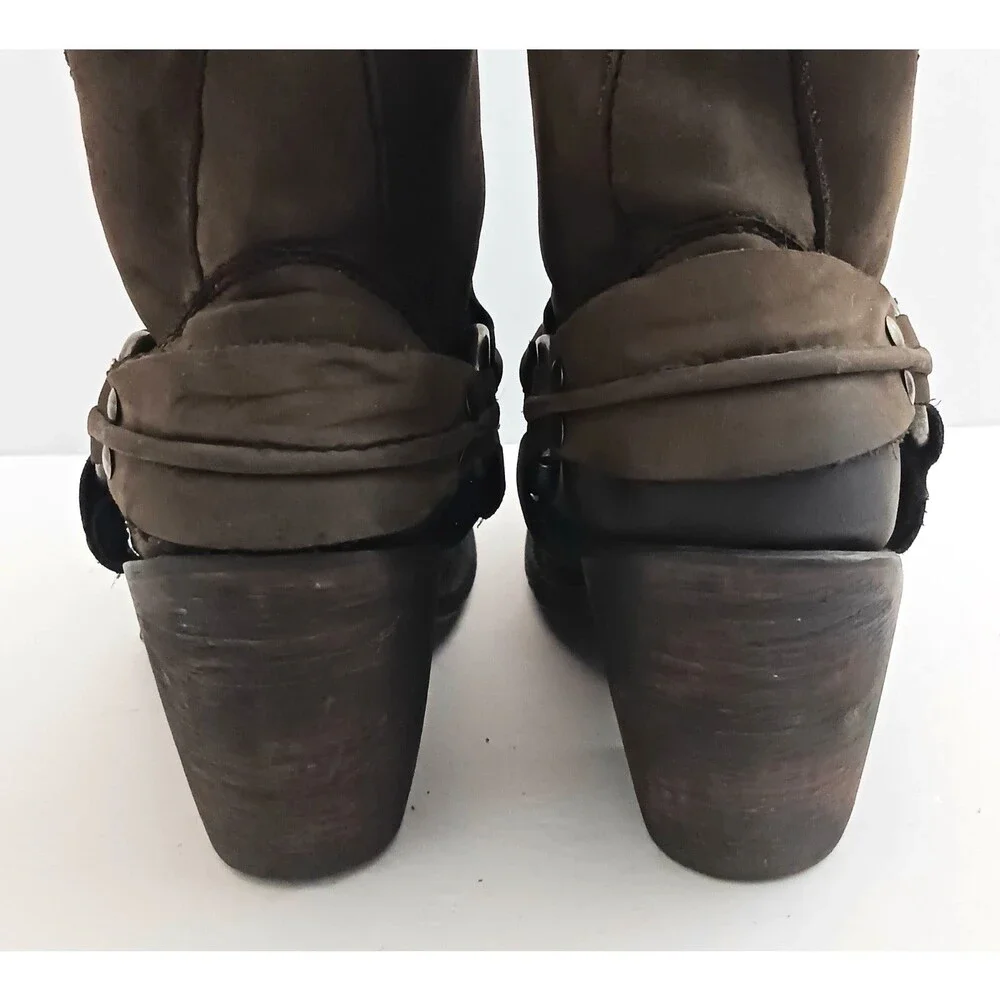 Independent Boot Co Brown Leather Moto Ankle Boot Harness Strap Made Mexico 6.5